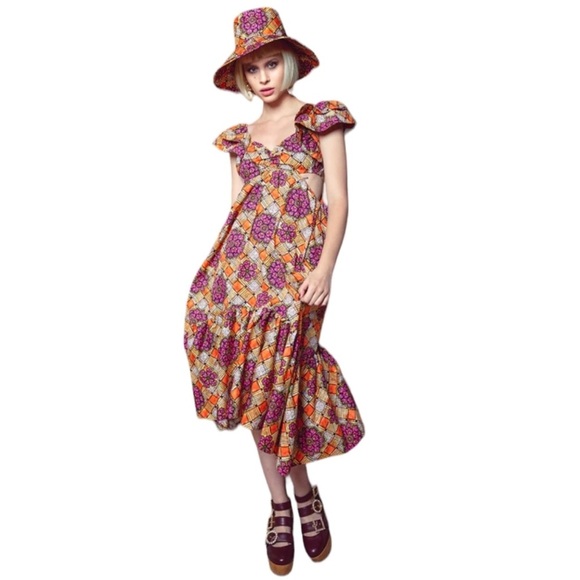 NWOT AUTUMN ADEIGBO Chioma Floral Tropical Print Handkerchief Hem Dress Size 4 - Picture 1 of 14